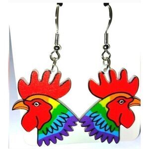 Super cute 5d festive rooster rainbow earrings